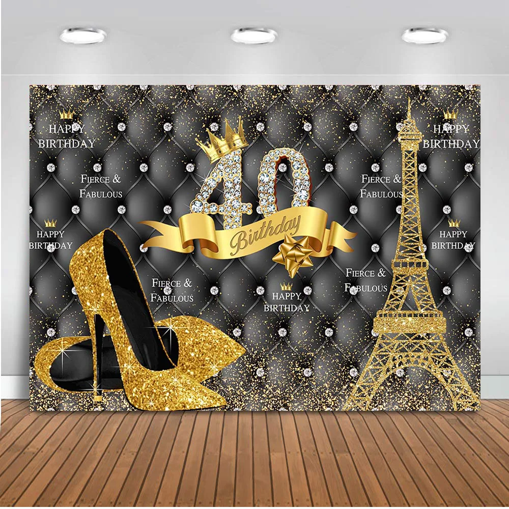 Fabulous 50th Birthday Photography Backdrop 30th 40th 60th 70th Background Lady Eiffel Tower Golden High Heels Diamond | Электроника