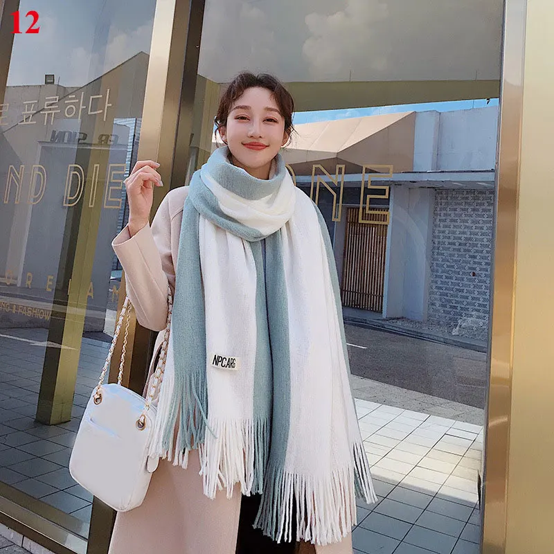 

Splicing Colors Long Thicken Shawl Couple Scarves Imitation Cashmere Tassel Scarf Women Men Soft Warm Mixed Color Knitted Scarf