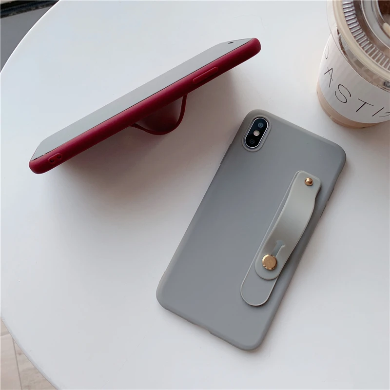 

Solid color Phone Hand Band Holder Universal Finger Holder For iPhone Wristband Strap Push Pull Grip Stand Candy Color Bracket