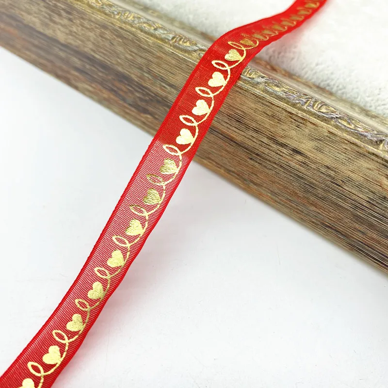 5 ярдов 10 мм ленты из органзы с принтом в форме сердца для подарка Свадебная