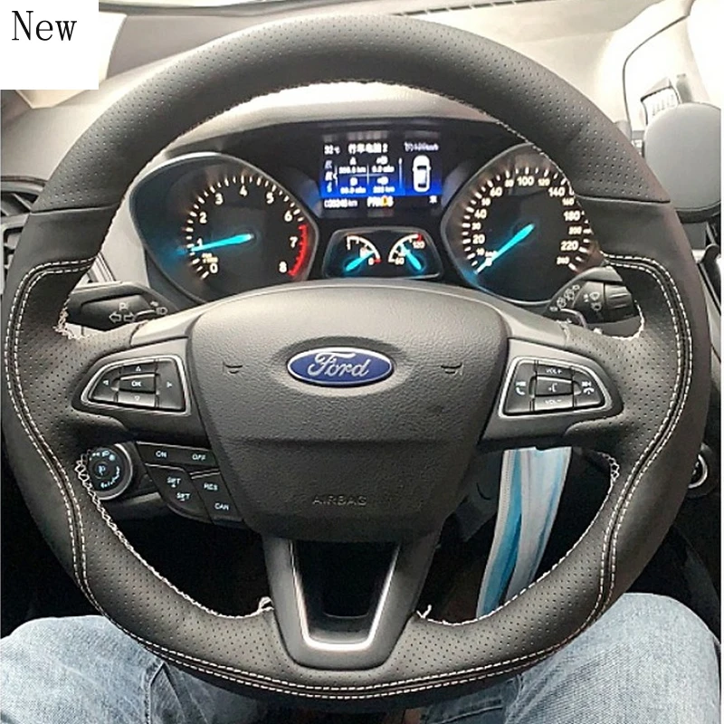 

for Ford Escort Edge Escape Taurus Mondeo Kuga Ecosport New Hand-stitched Leather Suede Carbon Fibre Car Steering Wheel Cover