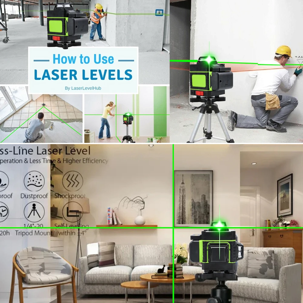 3d 4d green laser level 360 rotary Higher Visibility 16 lines self leveling 12 Indoors Outdoors | Инструменты