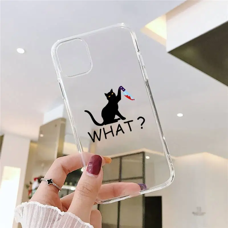 

Funny Black Cat What Phone Case Transparent soft For iphone 5 5s 5c se 6 6s 7 8 11 12 plus mini x xs xr pro max