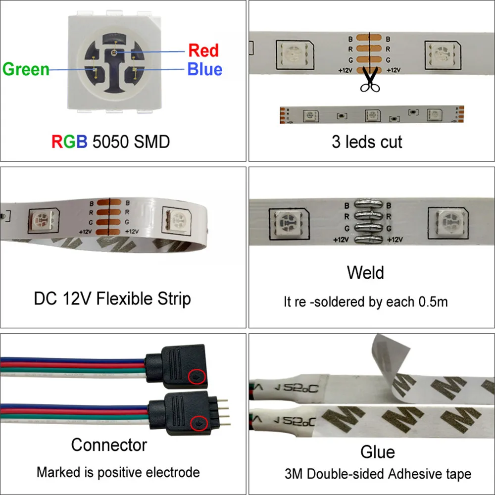 Светодиодные ленты светильник 12V RGB 5050 Светодиодный Luces светодиодный s полоски