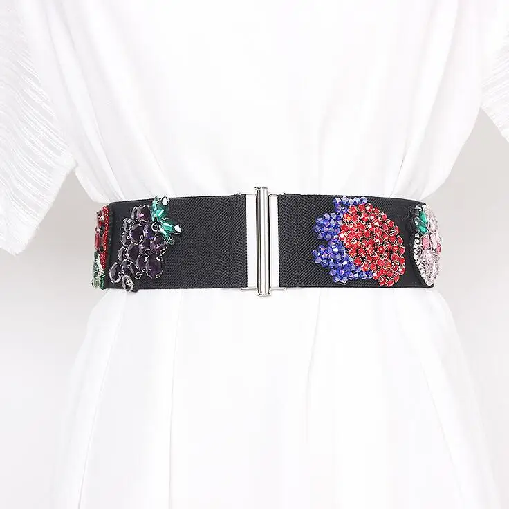 

Women's runway fashion rhinestone beaded elastic Cummerbunds female Dress Corsets Waistband Belts decoration wide belt R2925
