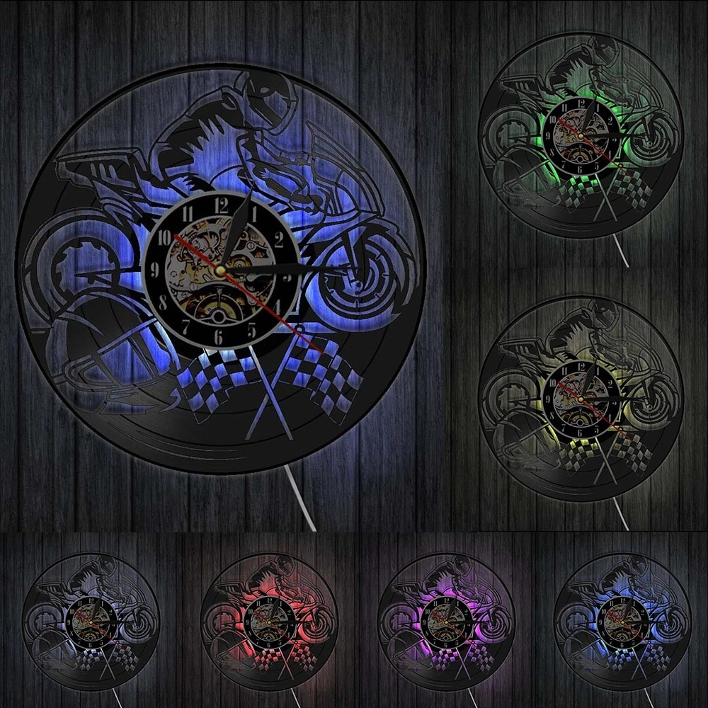 Настенные часы с виниловой пластиной для мотоцикла декоративные велосипедиста