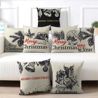 merry christmas sofa cushion cover happy new year letter decorative throw pillows cover for home decor linen pillow case 45x45cm