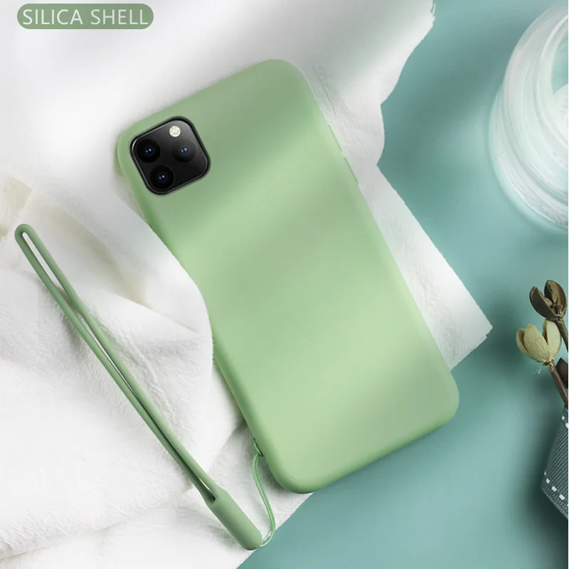 Чехол для Apple iphone 11 мягкий жидкий силиконовый тонкий чехол с ремешком на руку