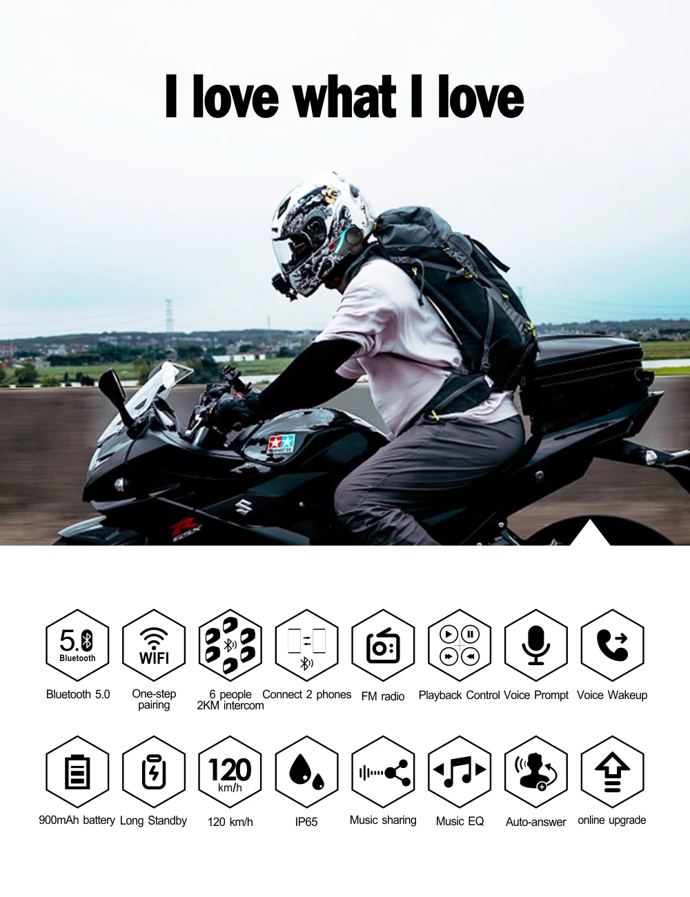 2022 New Hysnox HY-02 Helmet Bluetooth Headset 6 Rider 2000m Motorcycle Helmet Intercom Headset IP65 Waterproof FM Radio MP3 GPS enlarge