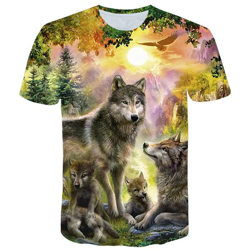 

Fox and wolf pattern T-shirt Fashion animal 3D Printed tshirt casual Breathable t shirt Personalized Teens Short sleeve shirt