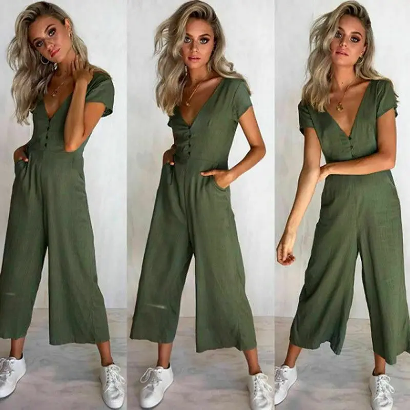 Женский пляжный комбинезон с коротким рукавом v-образным вырезом вечерние