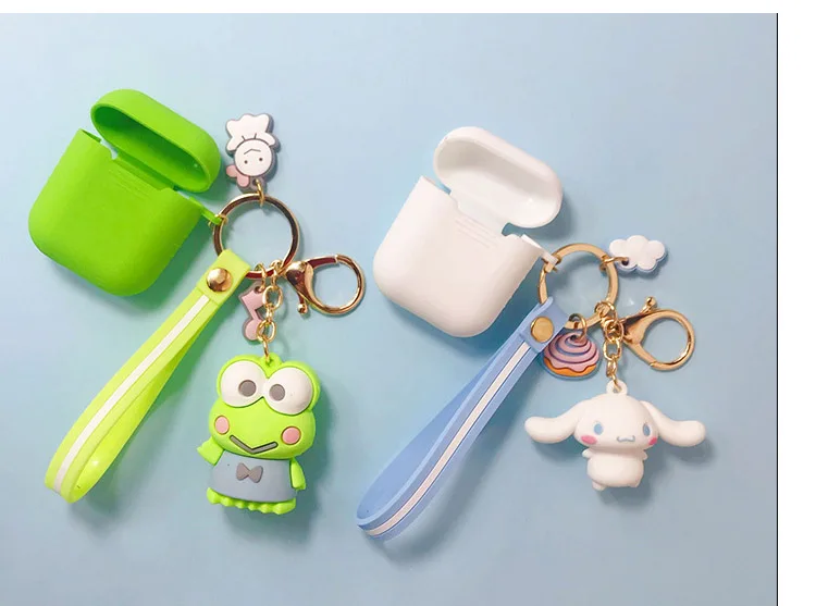 Мультяшный брелок Hello Kitty для Apple AirPods 1 чехол милый KT кот Кролик Лягушка куклы Брелоки Кольцо силиконовый чехол для зарядки AirPods