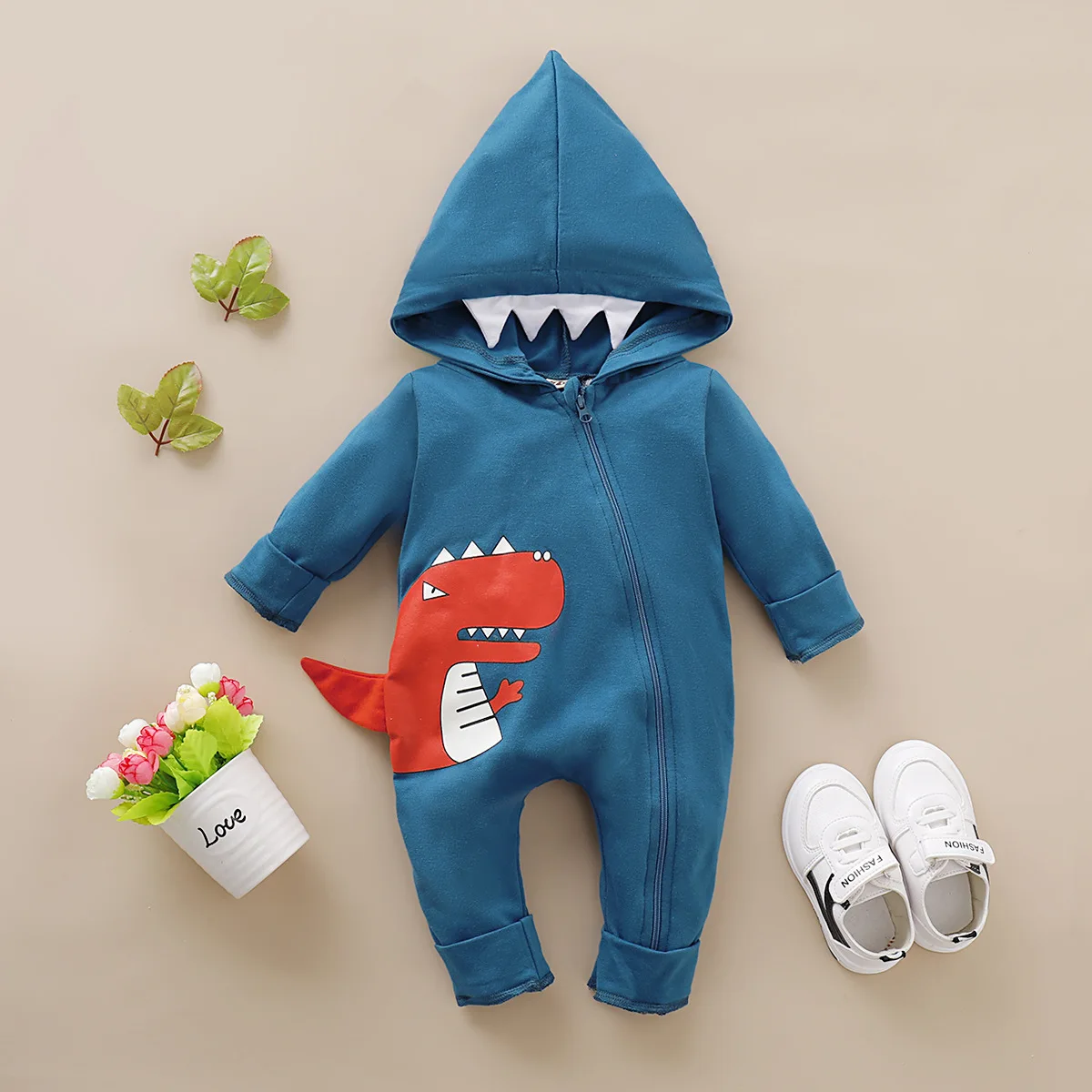 Комбинезон для новорожденных мальчиков с капюшоном костюм динозавра 3D Детские