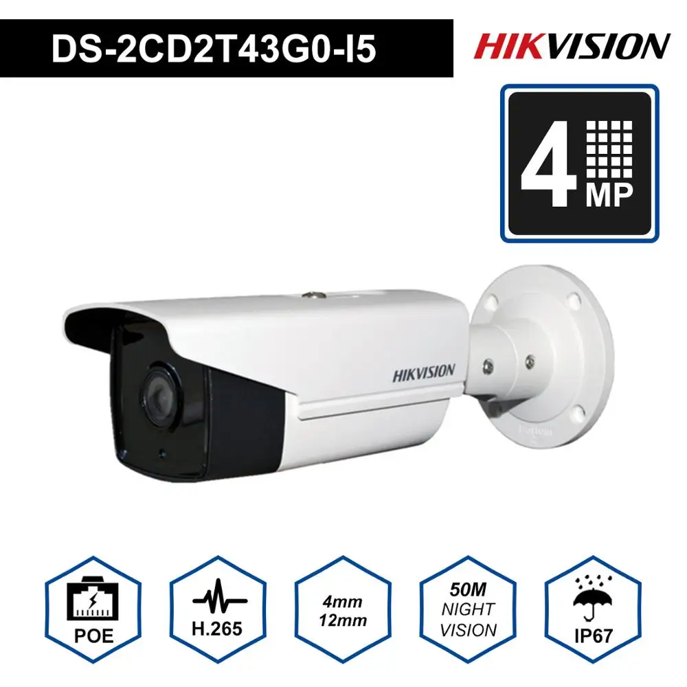 Hikvision DS-2CD2T43G0-I5 POE IP камера 4MP 50m IR Bullet безопасности наружная CCTV английская версия