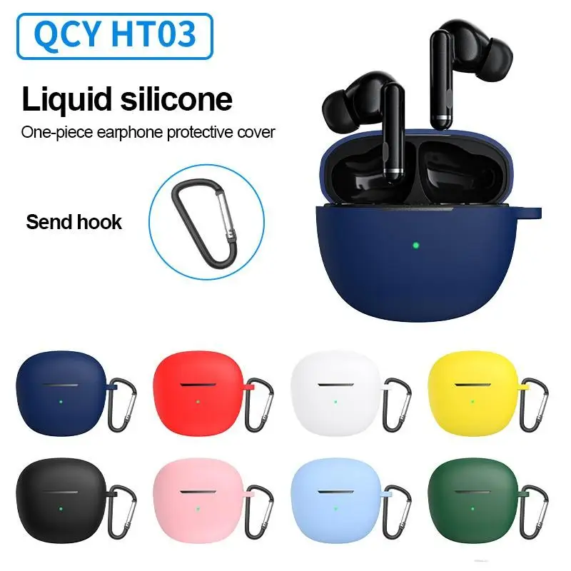 

Durable Silicone Bluetooth Earphone Case Protective Cover Shell With Anti-lost Buckle For QCY HT03