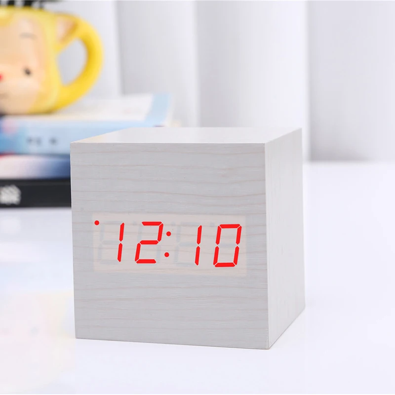 EAAGD будильник маленькие деревянные кубики Часы светодиодный немой прикроватный