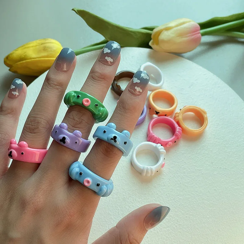 

Octopus Bear Ring Polymer Clay Resin Rings for Girls Animal Jewelry for Women Summer Fashion Travel Jewelry Gifts