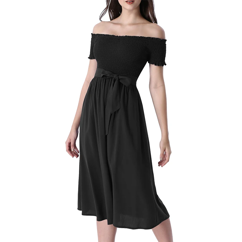 Cortas женские рюшами с открытыми плечами Копченый карманы плиссированная летняя