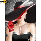 Алмазная вышивка Стразы, картина квадратнойкруглой формы с вышивкой крестиком, в черной шляпе, мозаика для домашнего декора, подарок AX2915