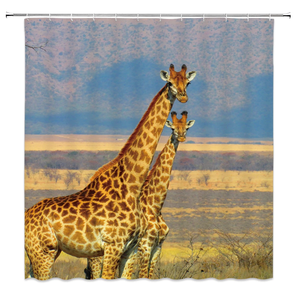 

Wild Animal Shower Curtains Elephant Giraffe Lion Deer Tiger Animals Themed Pattern Print Bathroom Decor Cloth Curtain Set Cheap