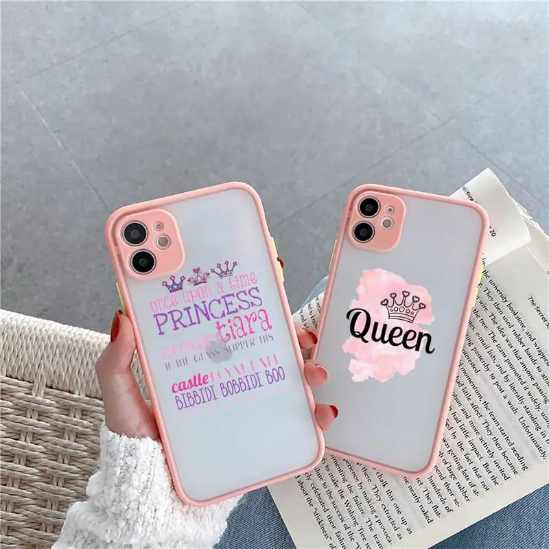 

Princess crown yellow bling king Phone Case Matte Transparent for iPhone 7 8 11 12 s mini pro X XS XR MAX Plus cover funda