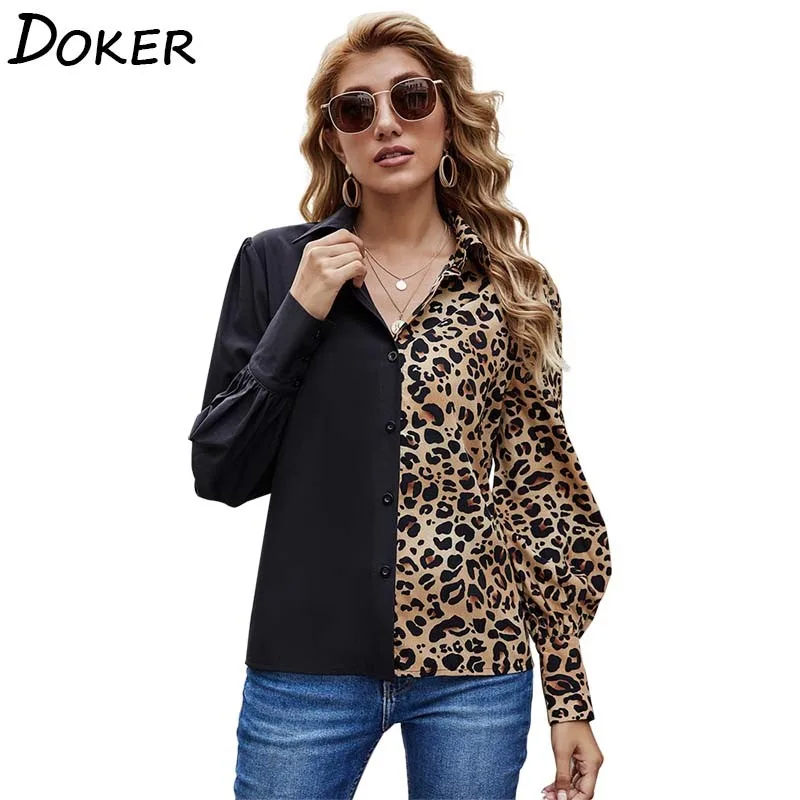 

Leopard Patchwork Blouse Women Autumn Fashion Turn-down Collar Long Sleeve Plus Size Office Ladies Shirt Female Tops And Blouses