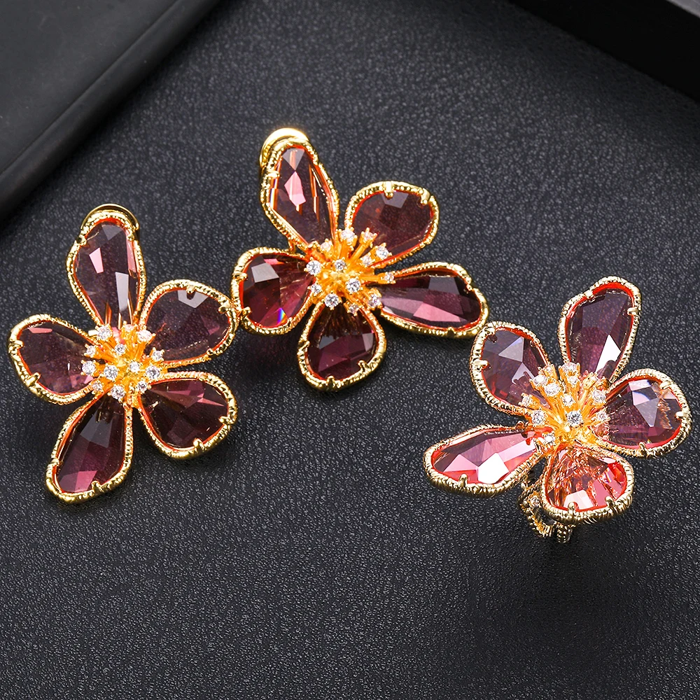 Jankelly новый дизайн кольцо и серьги круглой формы с красным Цирконом ААА для женщин