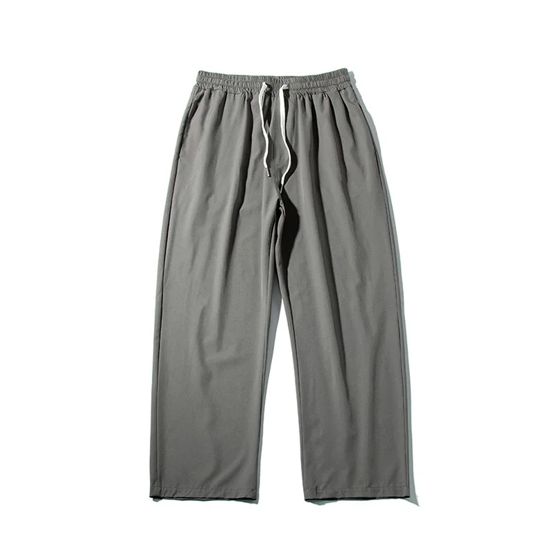 

2021 Summer Thin Ice Silk Men's Trousers Straight Tube Loose Large Elastic Waist Fashion Harajuku Leisure Sports Wide Leg Pants