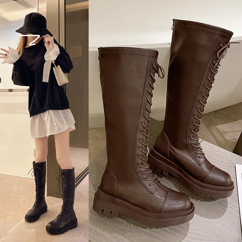 

INS 2021 New Knee High Boots Women Shoes Pu Leather Retro Fashion Warm Knight Boot Wedges Platform Shoes Women's High Boots