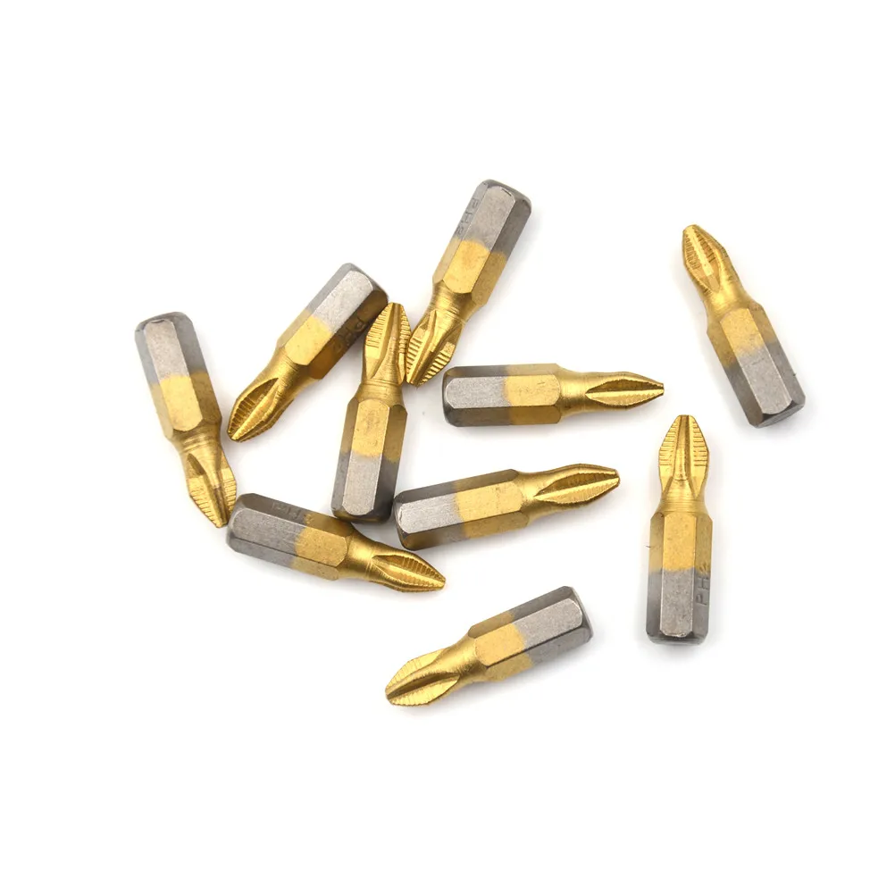 

10Pcs/set 25mm Chrome-vanadium Steel 1/4" Titanium Coated Anti Slip Hex Shank 25mm PH2 Screwdriver Bit Accessories