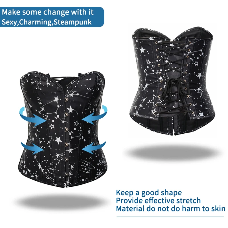 Корсет астрономический с принтом пикантный бюстье рукавами в готическом стиле