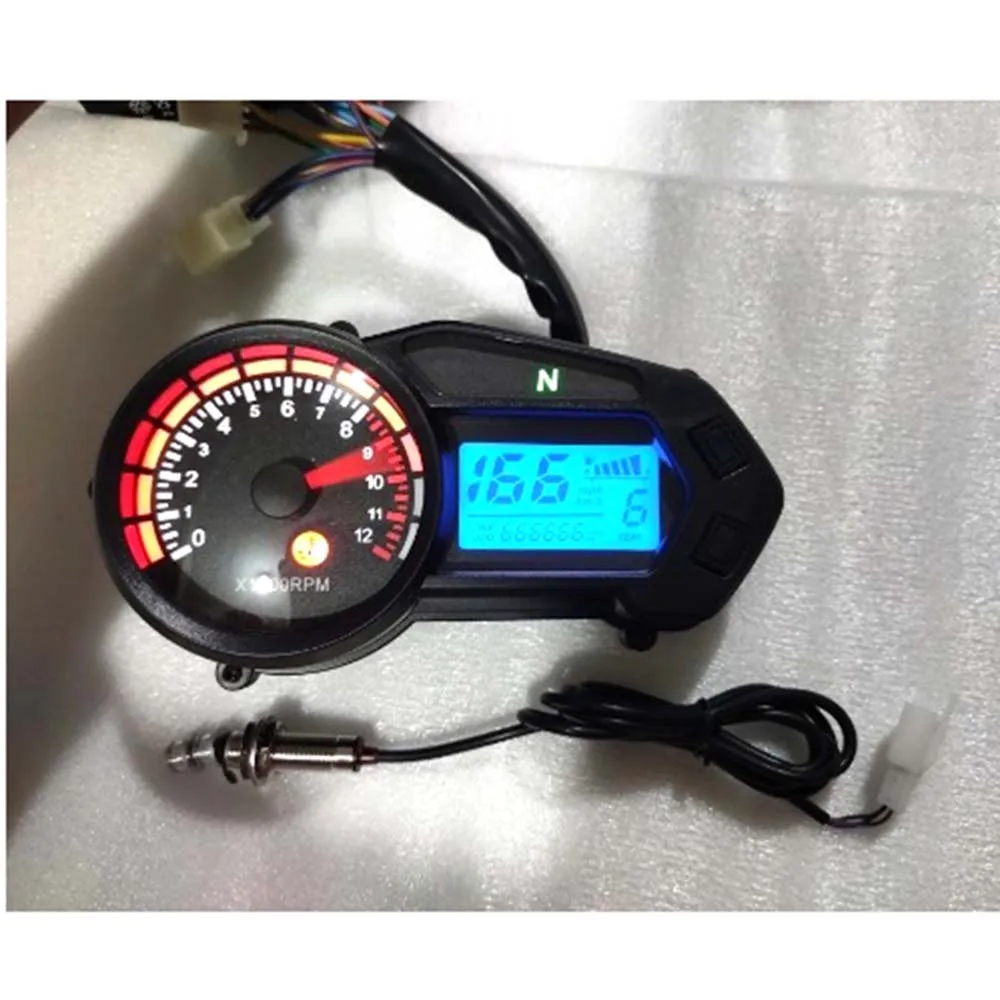 

New Style Motorcycle LED Speedometer Digital Backlight Waterproof Odometer Tachometer For 1,2,4 Cylinders Red and blue switch