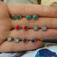 6 pairs bohemian fashion retro colorful natural stone stud earring for women jewelry gifts