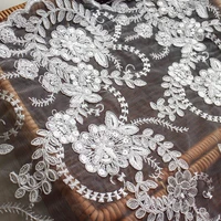 exquisite alencon corded lace fabric with sequins in off white 22 width 1 yard