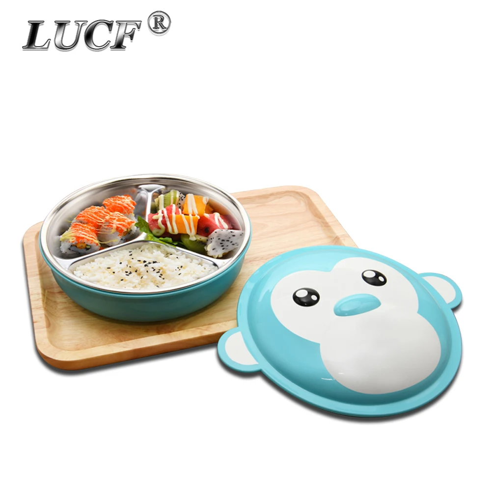 LUCF Еда уровень Милая обезьяна дизайн сохраняет тепло мода дети чаша съемный ужин