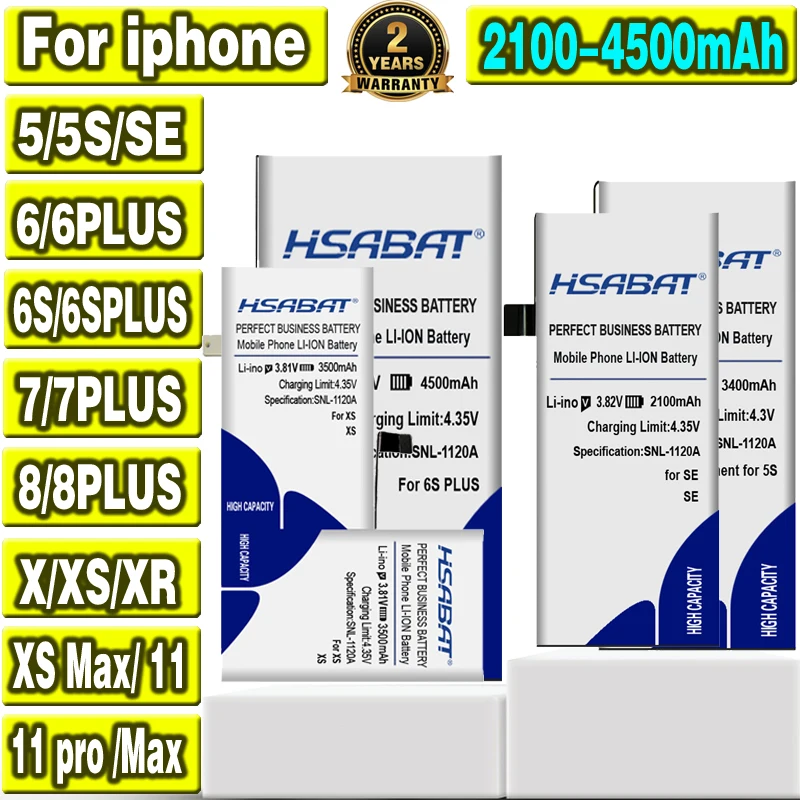 Лучший бренд HSABAT новейшая батарея для iphone SE 5 5S 5C 6 6S 7 8 X XS XR 11 / Max /6 Plus Pro /11 |