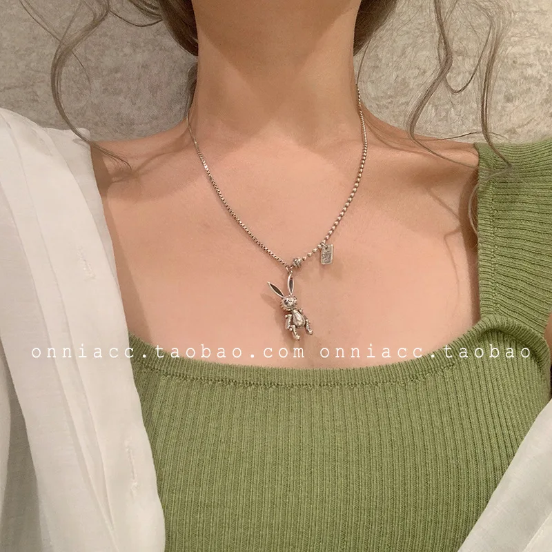 

Женское Ожерелье с кулоном в виде кролика, из серебра 100% пробы
