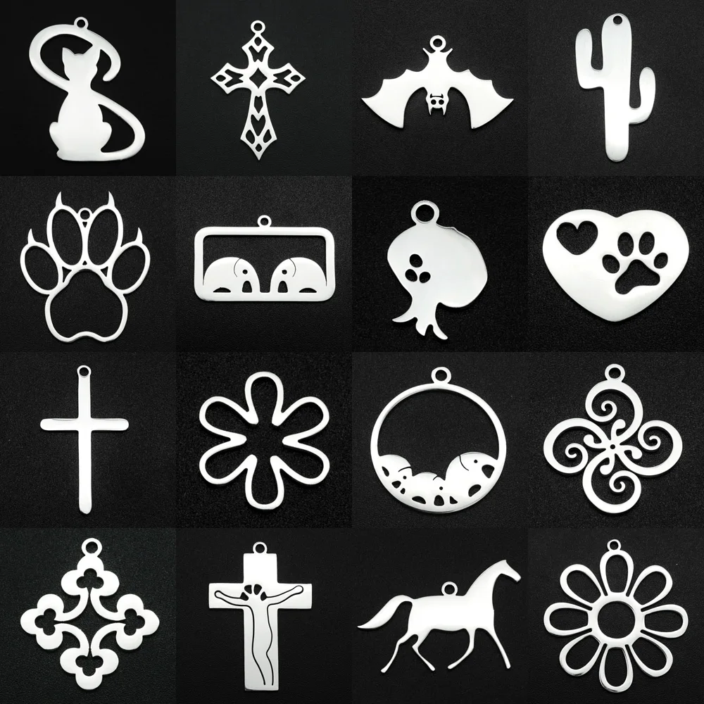 

5 шт./лот 316 подвески из нержавеющей стали с крестом, цветами, птицами, оптовая продажа, Бабочка, летучая мышь, слон, Ночная Сова для изготовлен...
