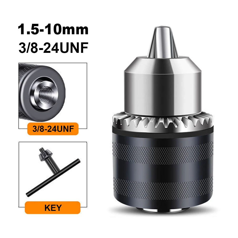 

1.5-10mm 3/8-24UNF Drill Chuck Driver Converter Impact Drill Chuck Hex Shank Key Machanical Adaptor Power Tools with Key