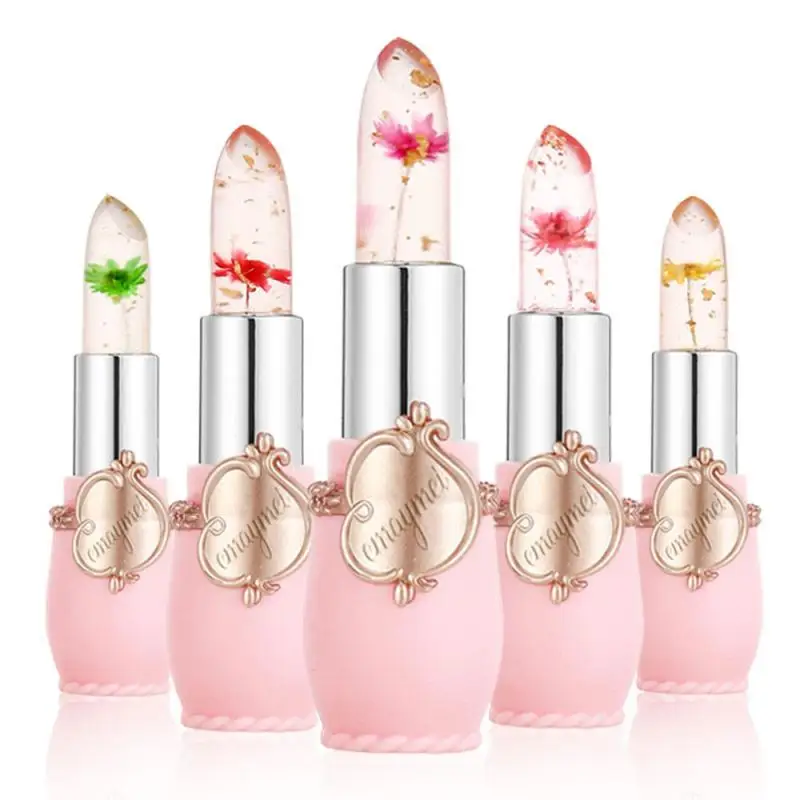 

1pc Jelly Flower Lipstick Makeup Temperature Changed Colorful Lip Blam Moisturizer Long-lasting Lipstick Pink Transparent TSLM1