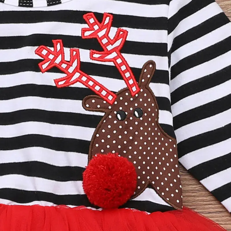 От 1 до 6 лет рождественское платье с рисунком красного лося детская полосатая