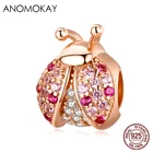 Anomook Новые Подвески в виде божьей коровки из серебра 925 пробы с розовым и красным кубическим цирконием для браслетов, ожерелий, насекомых, для самостоятельного изготовления ювелирных украшений