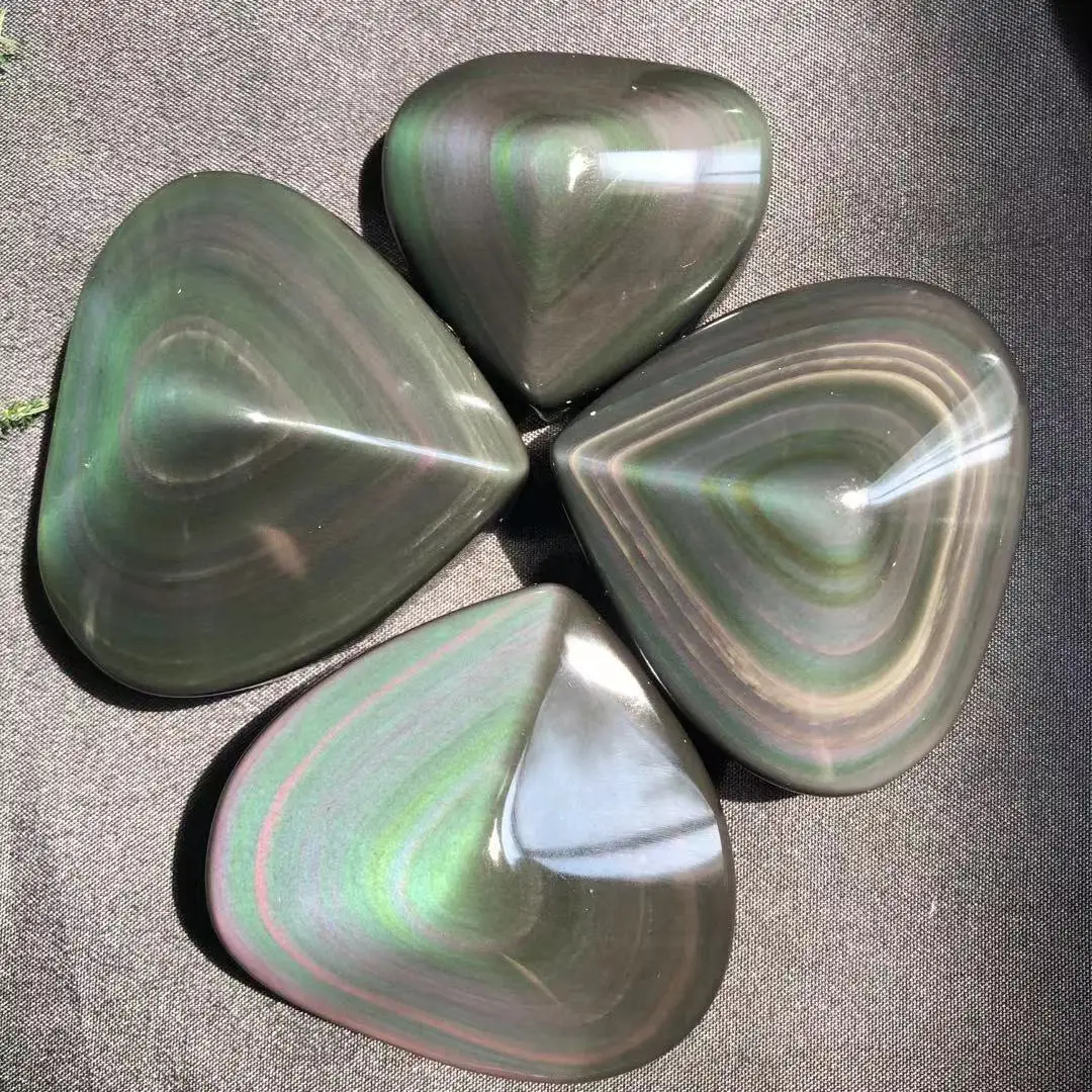 Природный Радужный обсидиан кошачий глаз кварцевый кристалл сердце камни