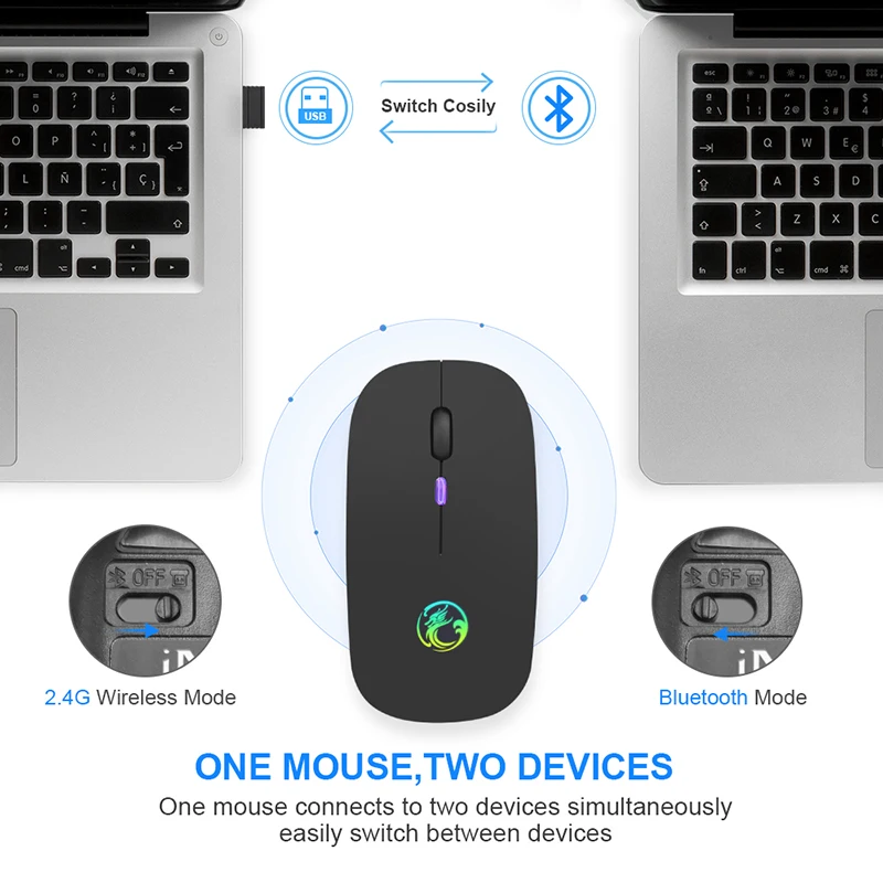 

Wireless Mouse Bluetooth RGB Mouse Rechargeable Computer Mause Silent Ergonomic LED Mice USB optical Backlit Mouse for laptop PC