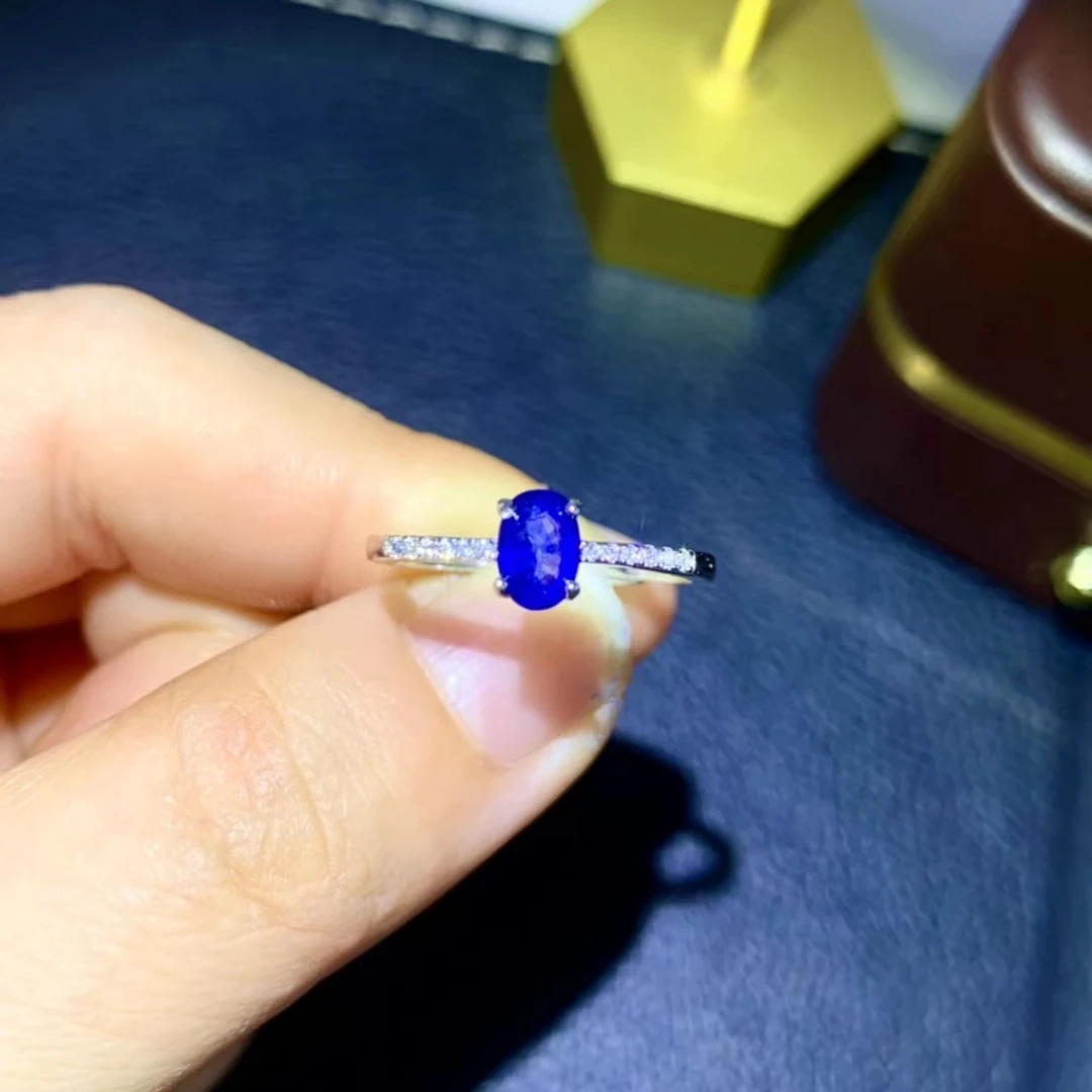 925 Pure Silver Chinese Style Natural Sapphire Women's Luxury Vintage Simple Adjustable Gem Ring Fine Jewelry Support Detection