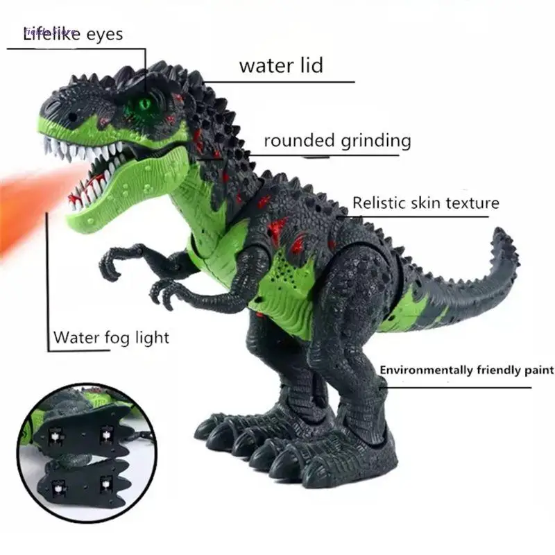 

Simulated Flame Spray Tyrannosaurus Dinosaur Toy Kids Walking Dinosaur Water Spray Red Light & Realistic Sounds XX9E