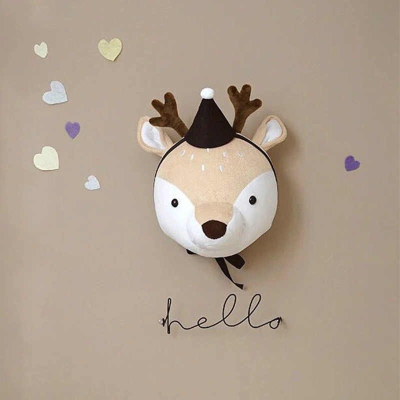 Deer with hat Скандинавский единорог, мягкие игрушки, детский Декор для стен, кролик, слон, 3D голова животного, украшение на стену для детской комнаты, детский Декор на стену - Цвет: Deer with hat