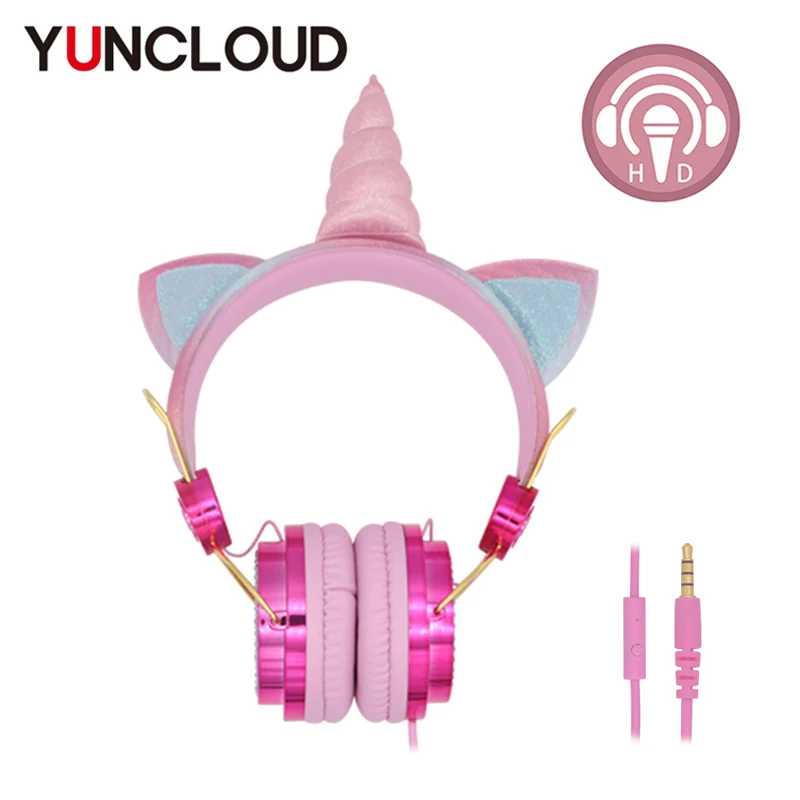 Unicórnio com Fio Fone de Ouvido com Microfone Fone de Ouvido do Telefone Presente do Miúdo Bonito Meninas Crianças Música Estéreo pc Daugther Criança