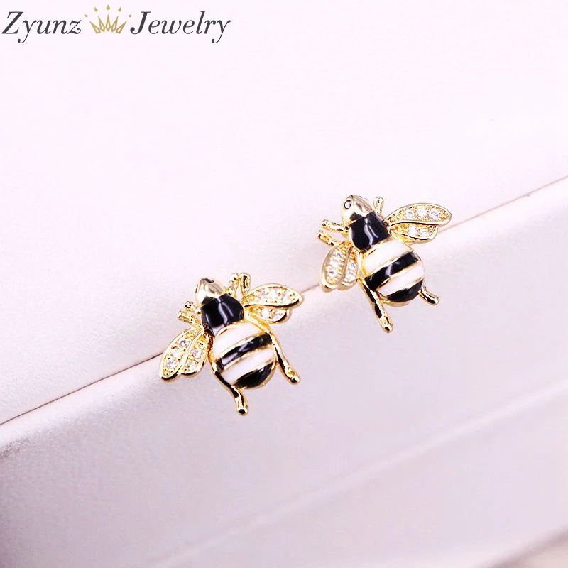 6 пар Кристальные белые и черные эмалированные милые насекомое пчелы золотого
