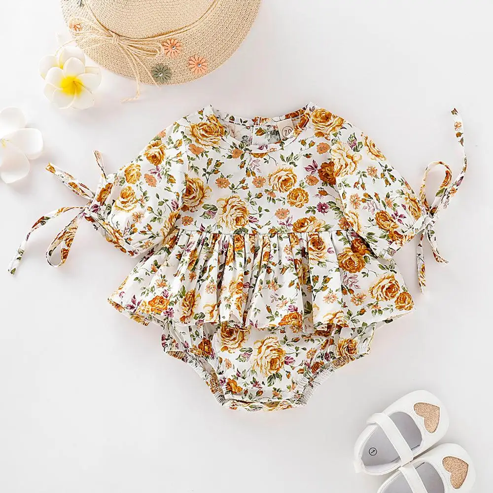 Комбинезон с длинными рукавами и рюшами для новорожденных девочек Весенний